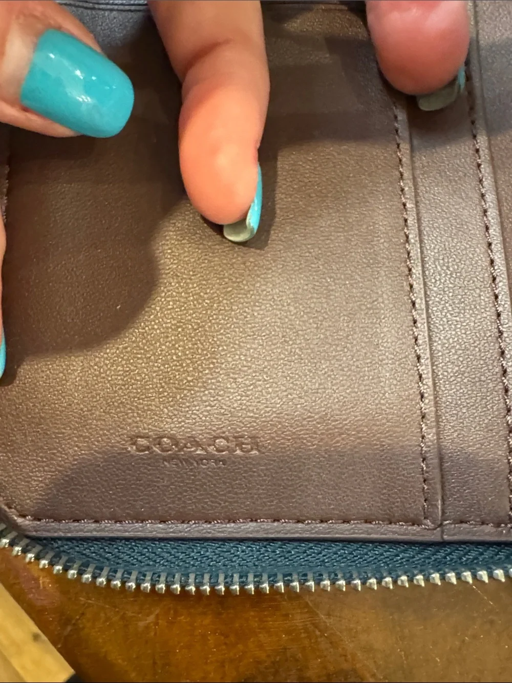 Coach Teal Zip Wallet with Silver Logo - Picture 11 of 11
